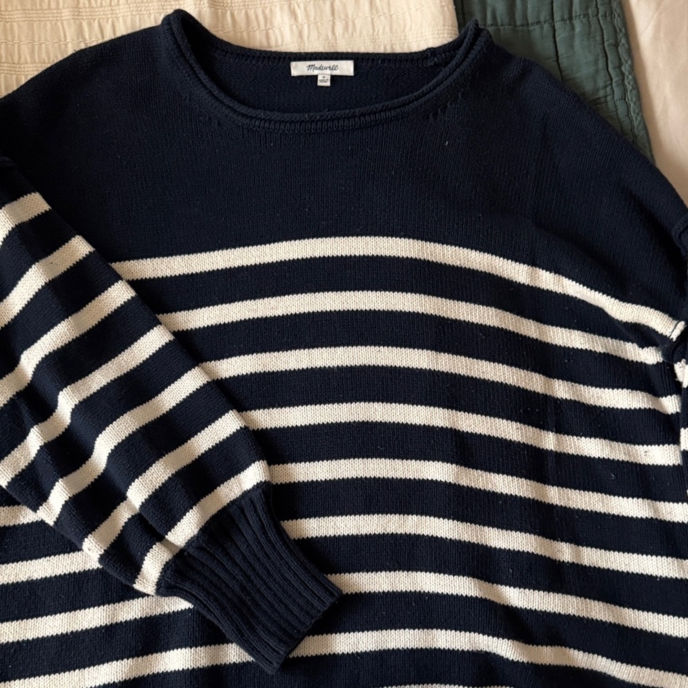 Madewell women’s Conway Striped Crewneck Sweater - Navy and White